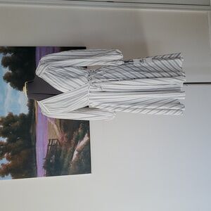 NWT Calvin Klein Long Sleeve Striped Dress in White and Gray